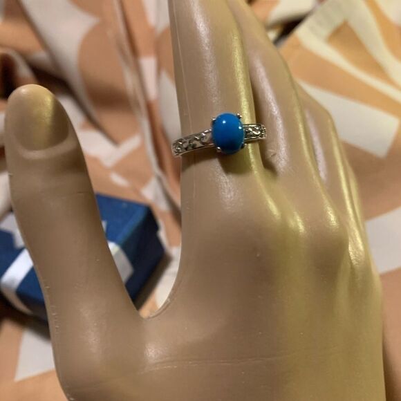 Ceruleite Sterling Silver Platinum Ring-8 - Picture 8 of 10